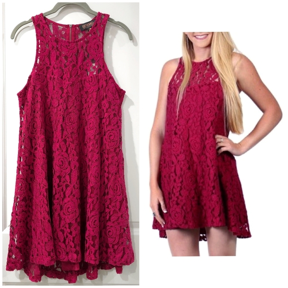 SHYANNE Nwt Sleeveless Mini Floral Lace Dress in Burgundy, Size S, Fully Lined - Picture 1 of 16